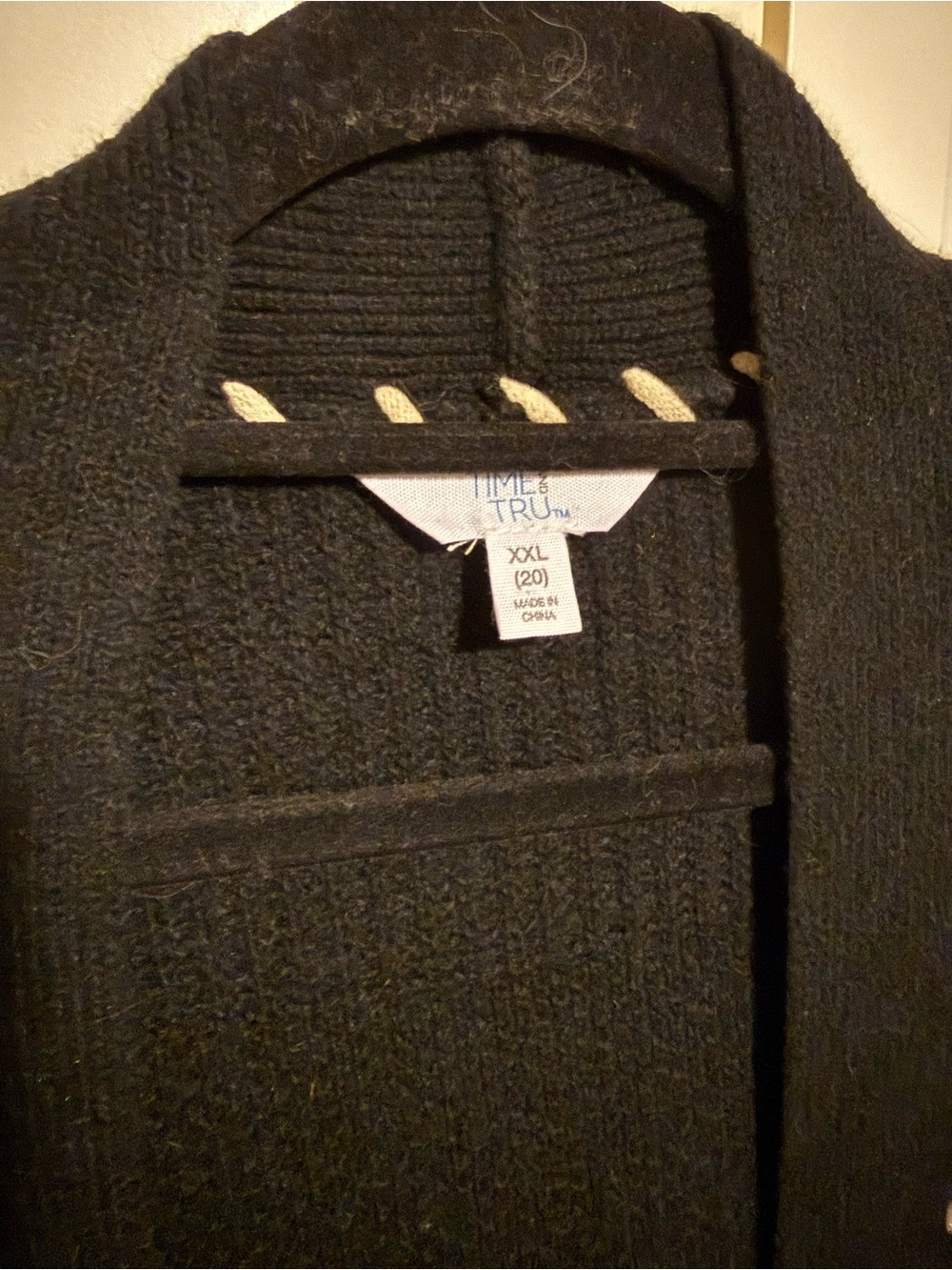 Time and Tru Black Open-Front Cardigan with Cream Contrast Stitch - Picture 2 of 3